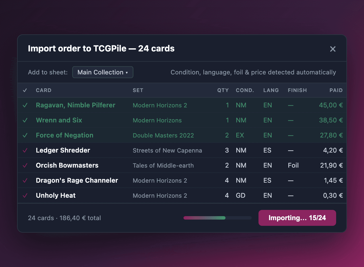 Import Cardmarket orders in one click