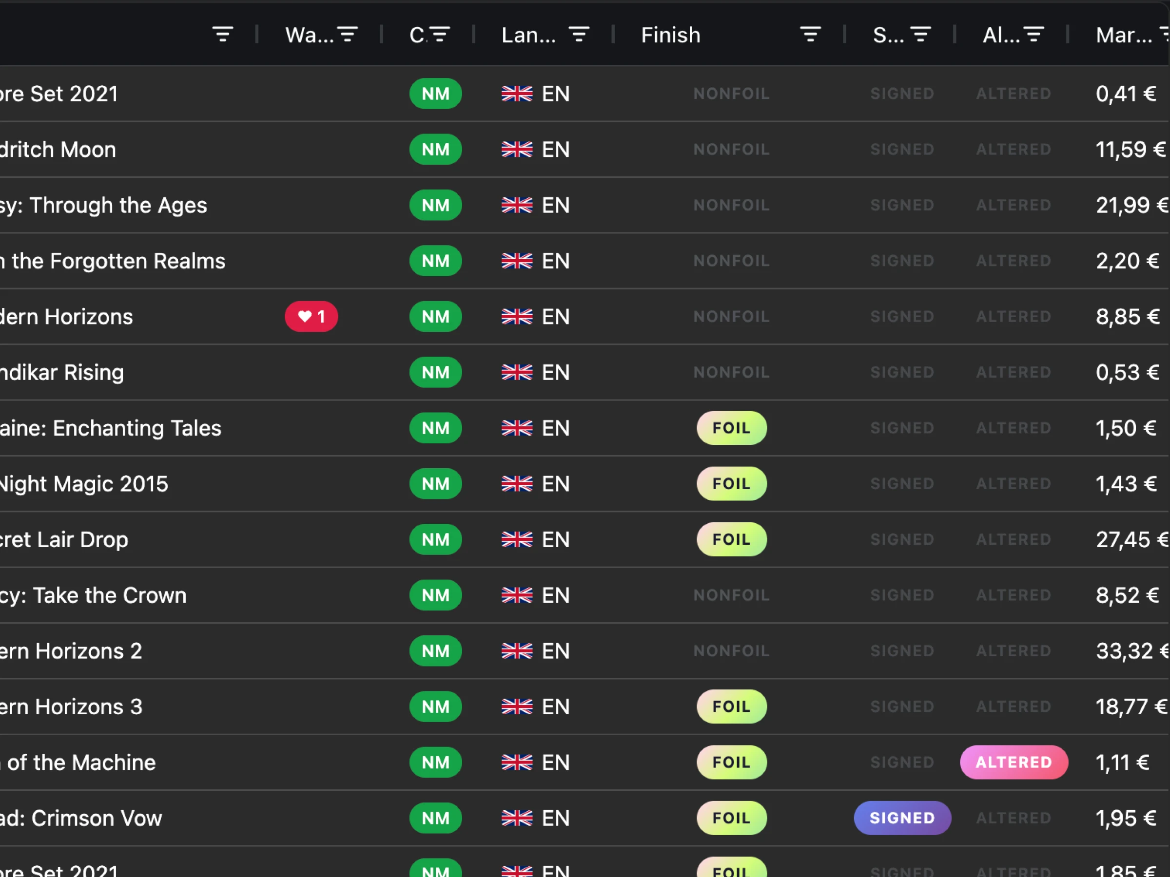Autocomplete. Live prices. Every printing.