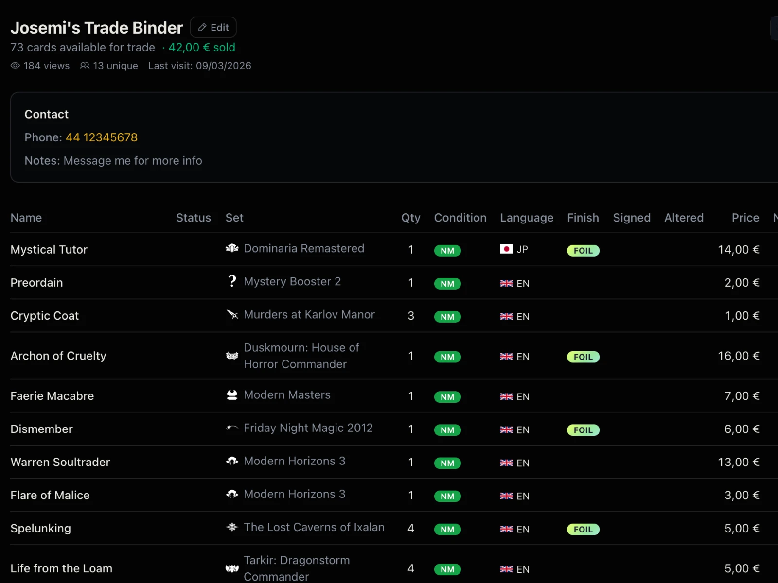 Trade binder sharing